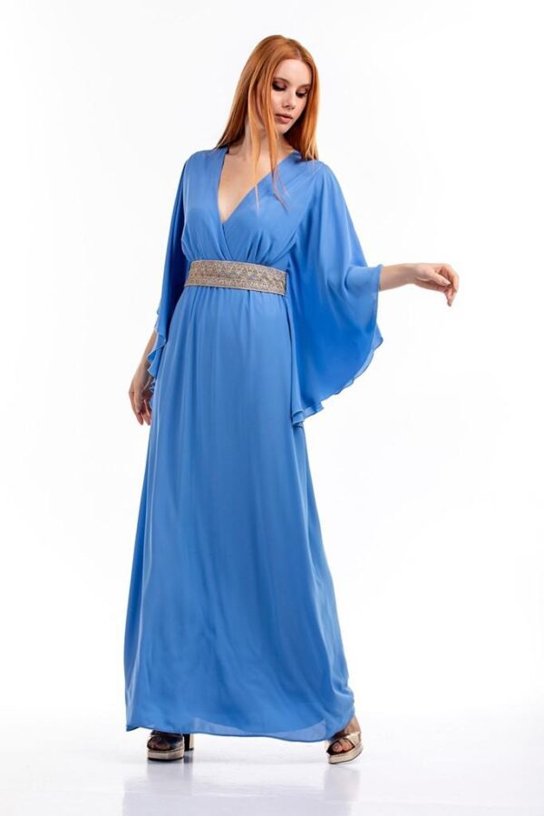 Maxi αέρινο φόρεμα με μανίκι νυχτερίδα σε μπλε ίντιγκο