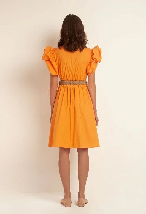 Φόρεμα ποπλίνα με μανίκι puff σε πορτοκαλί