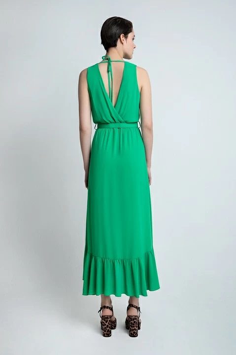 Midi φόρεμα με βολάν σε πράσινο
