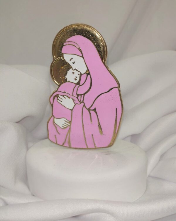 Μπομπονιέρα με λευκό βότσαλο και επίχρυση Παναγία