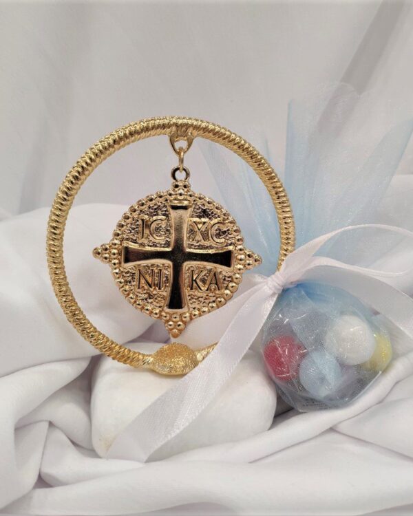 Μπομπονιέρα με λευκό βότσαλο και επίχρυσο Κωνσταντινάτο