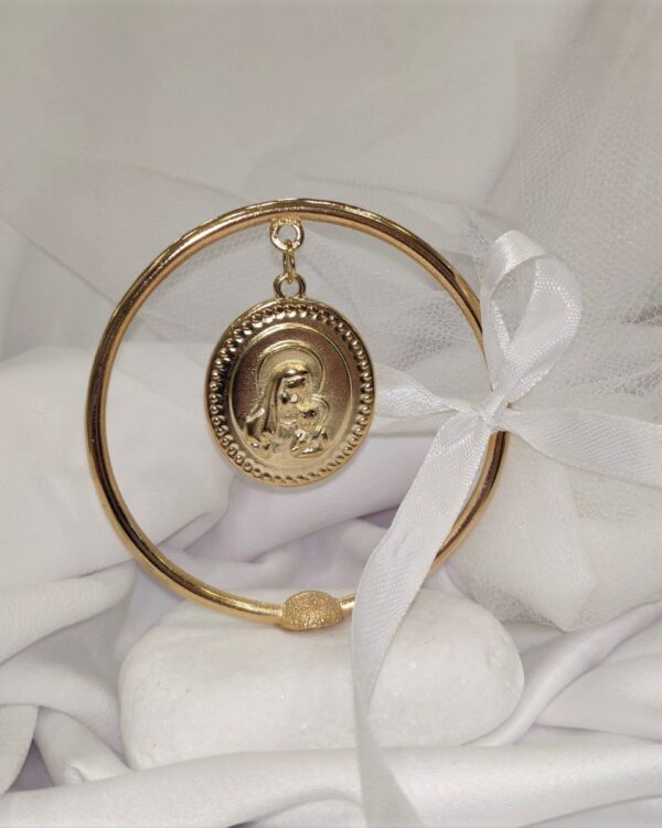 Μπομπονιέρα με λευκό βότσαλο και επίχρυση Παναγίτσα