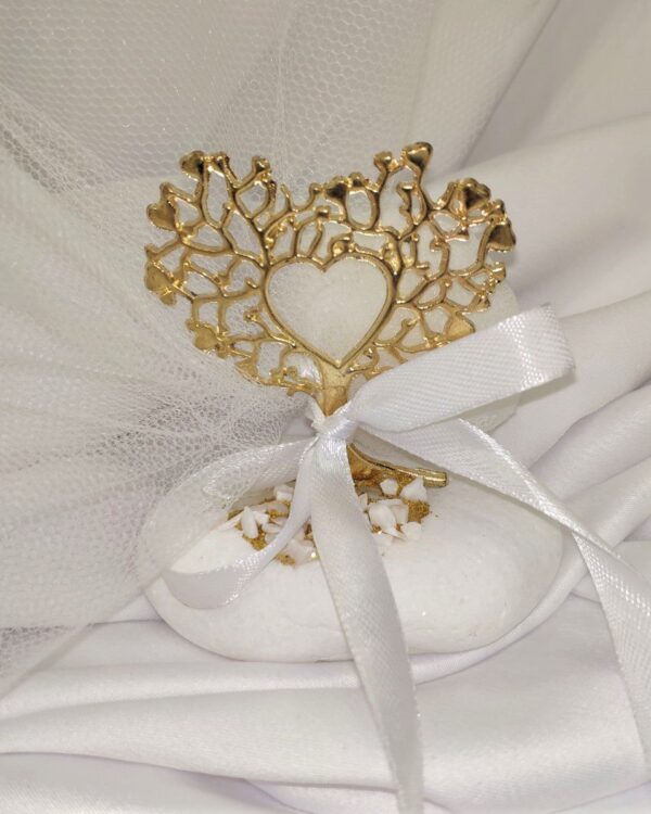 Μπομπονιέρα με λευκό βότσαλο και επίχρυσο Δέντρο της Ζωής