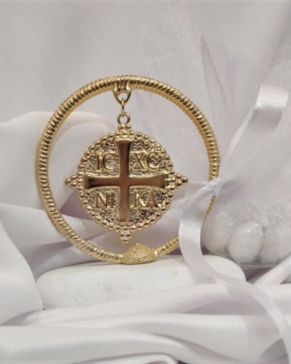 Μπομπονιέρα με λευκό βότσαλο και επίχρυσο Κωνσταντινάτο