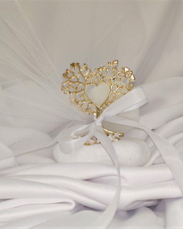 Μπομπονιέρα με λευκό βότσαλο και επίχρυσο Δέντρο της Ζωής