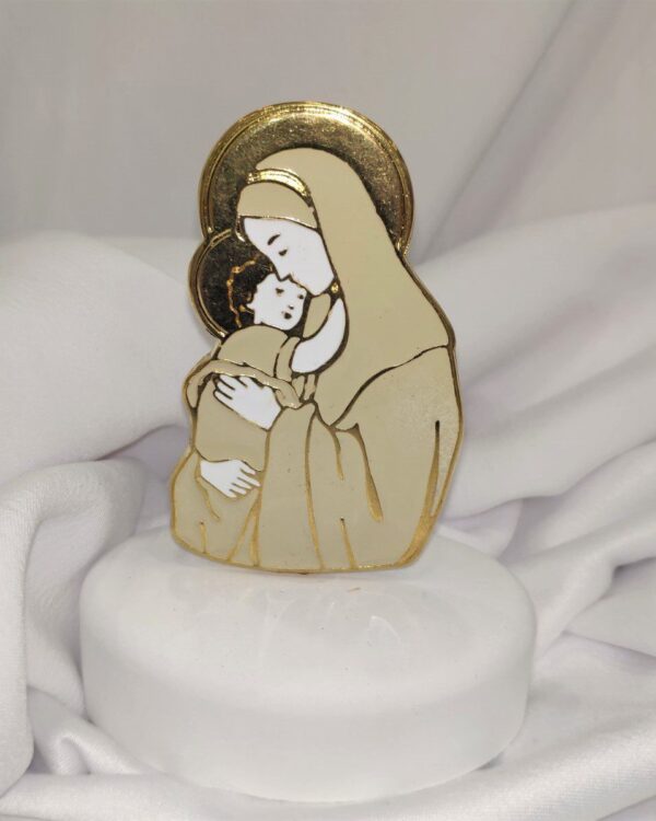 Μπομπονιέρα με λευκό βότσαλο και επίχρυση Παναγία