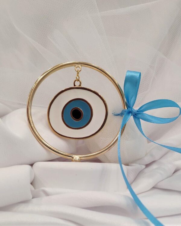 Μπομπονιέρα με λευκό βότσαλο και επίχρυσο Ματάκι