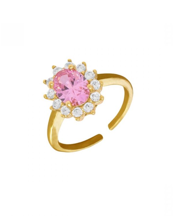 Δαχτυλίδι Επιχρυσωμένο με Ζιργκόν και Ροζ Κρύσταλλο Τσεχίας