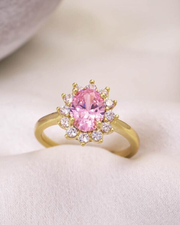 Δαχτυλίδι Επιχρυσωμένο με Ζιργκόν και Ροζ Κρύσταλλο Τσεχίας
