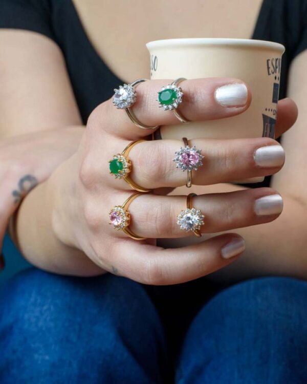 Δαχτυλίδι Επιχρυσωμένο με Ζιργκόν και Ροζ Κρύσταλλο Τσεχίας