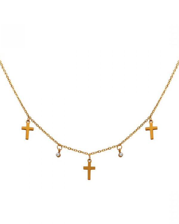 Κολιέ από Ατσάλι με Σταυρούς και Ζιργκόν