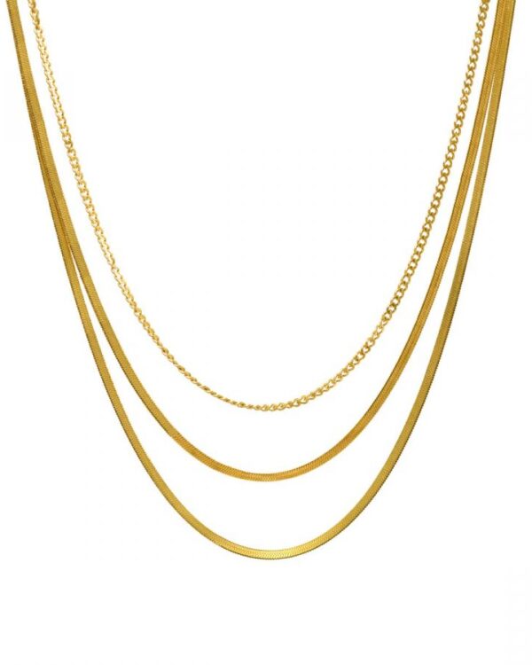 Τριπλό Κολιέ Αλυσίδα από Ατσάλι σε Χρυσό