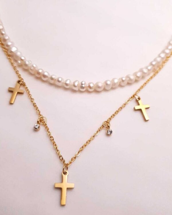 Κολιέ από Ατσάλι με Σταυρούς και Ζιργκόν