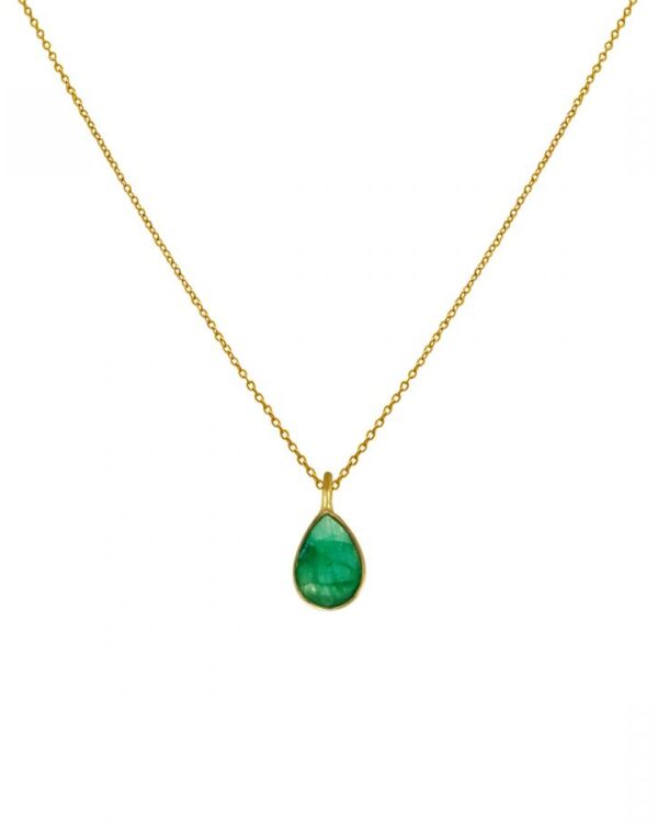 Κολιέ από Ασήμι 925° Επιχρυσωμένο με 24Κ με Σμαράγδι