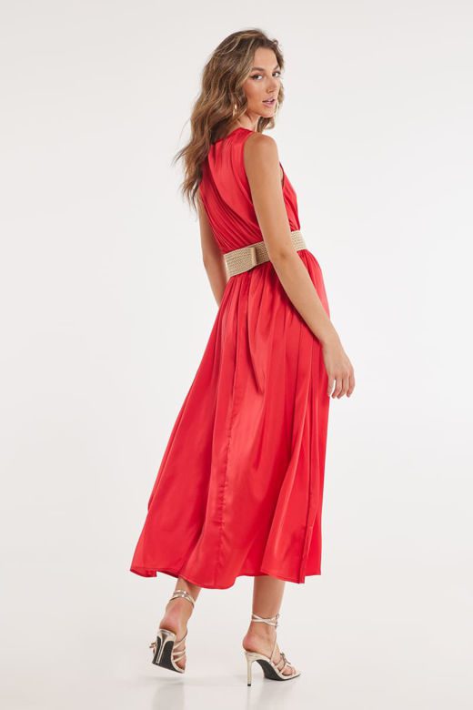 Midi φόρεμα σατινέ σε κόκκινο