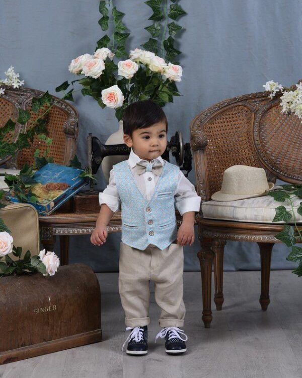 Βαπτιστικό κοστούμι σε γαλάζιο με μπεζ