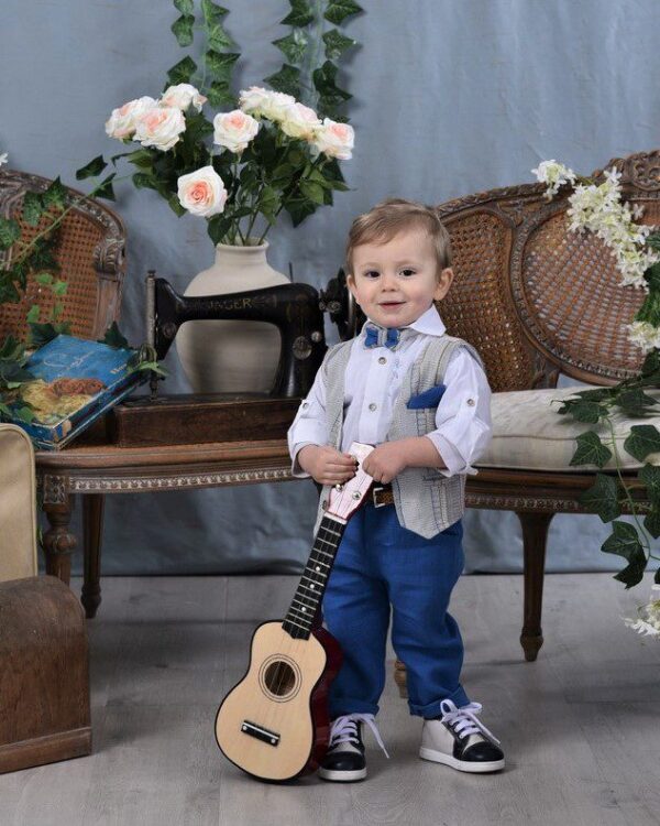 Βαπτιστικό κοστούμι σε γαλάζιο με γκρι