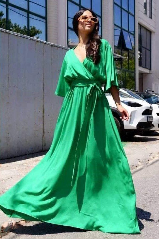 Μακρύ φόρεμα κρουαζέ σε πράσινο