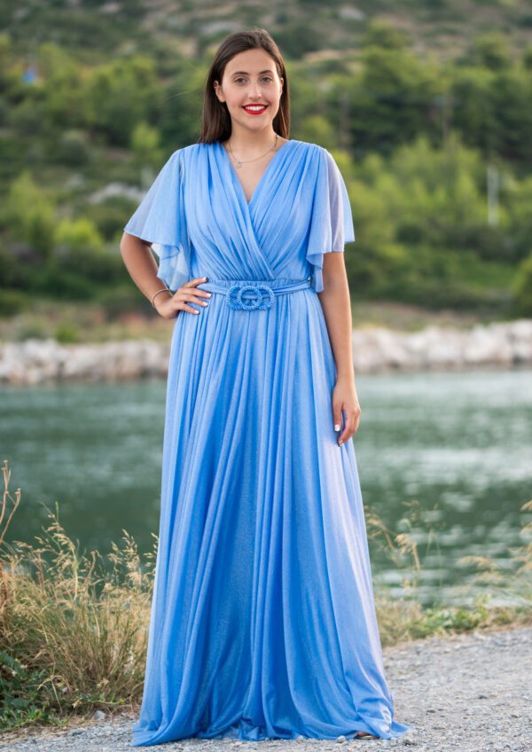 Maxi φόρεμα με μανίκι σε γαλάζιο