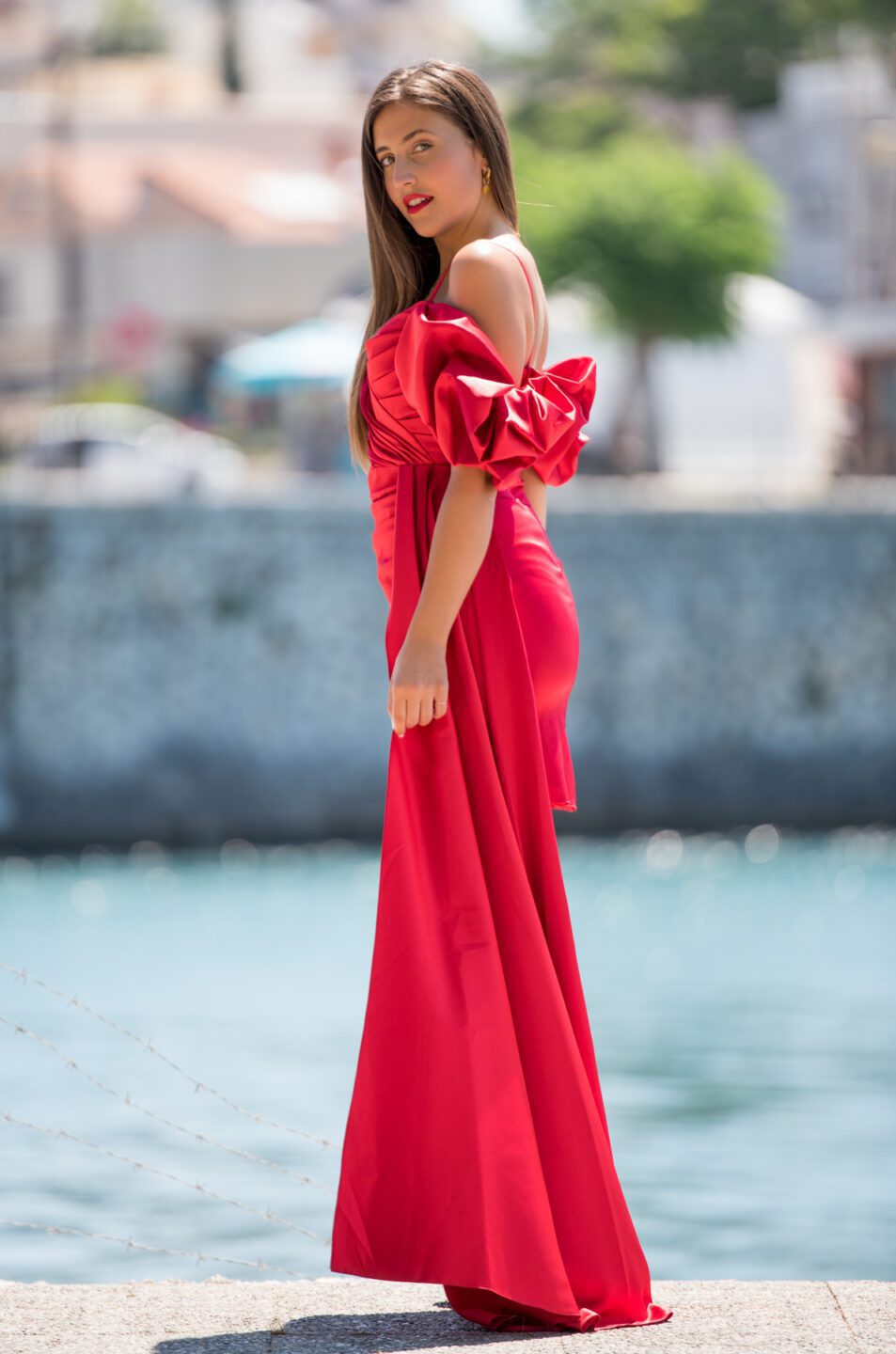 Mini φόρεμα έξωμο σε κόκκινο