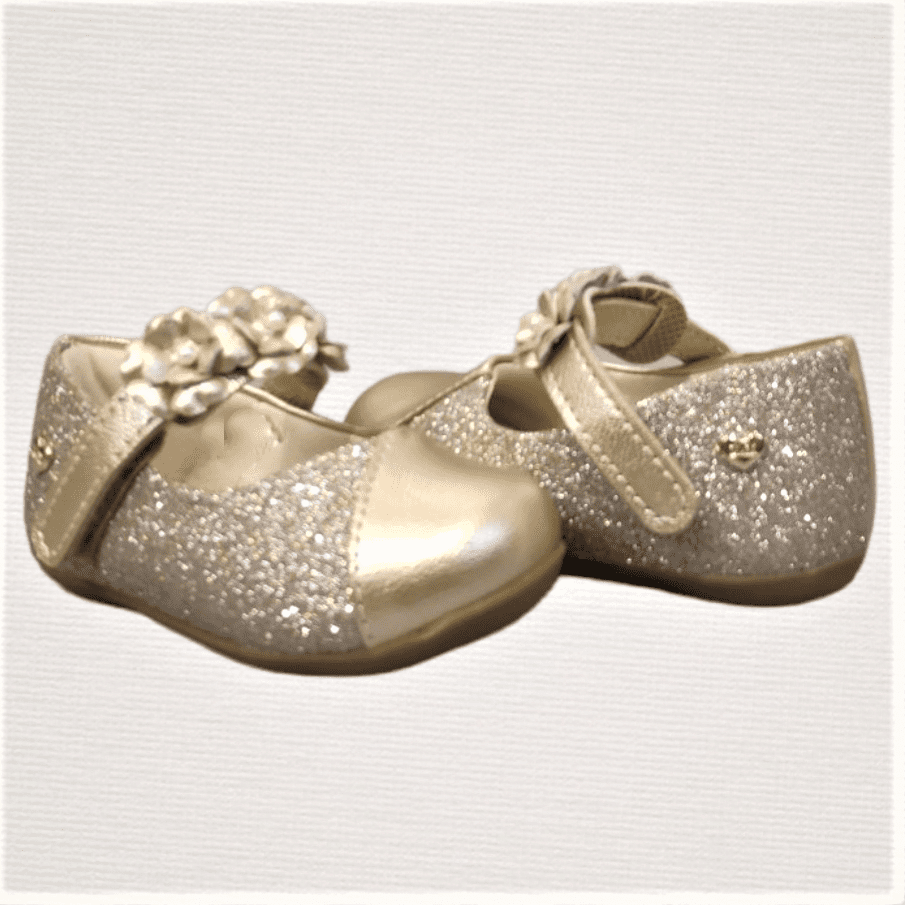 Βαπτιστικό παπούτσι μπαρέτα σε χρυσό με γκλίτερ