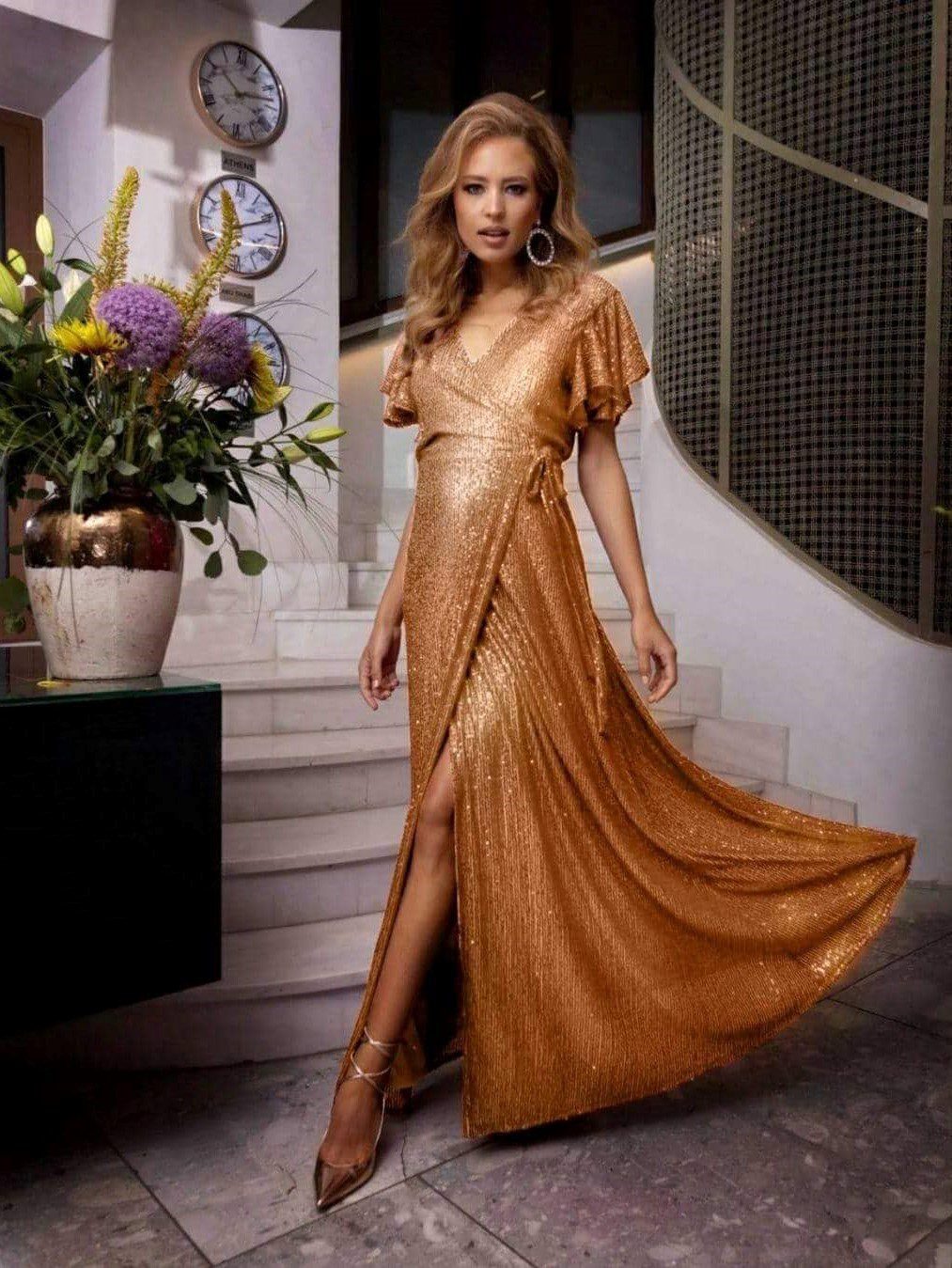Maxi φόρεμα παγιέτα σε χρυσό