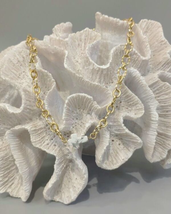 Επίχρυσο κολιέ κρίκοι και εκρού σταυρό