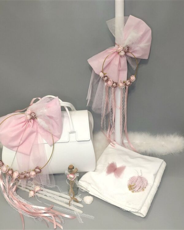 Πλήρες σετ βάπτισης για κορίτσι με vintage στεφανάκι με τριαντάφυλλα