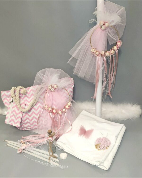 Πλήρες σετ βάπτισης για κορίτσι με vintage στεφανάκι με τριαντάφυλλα