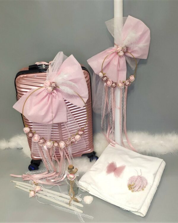 Πλήρες σετ βάπτισης για κορίτσι με vintage στεφανάκι με τριαντάφυλλα