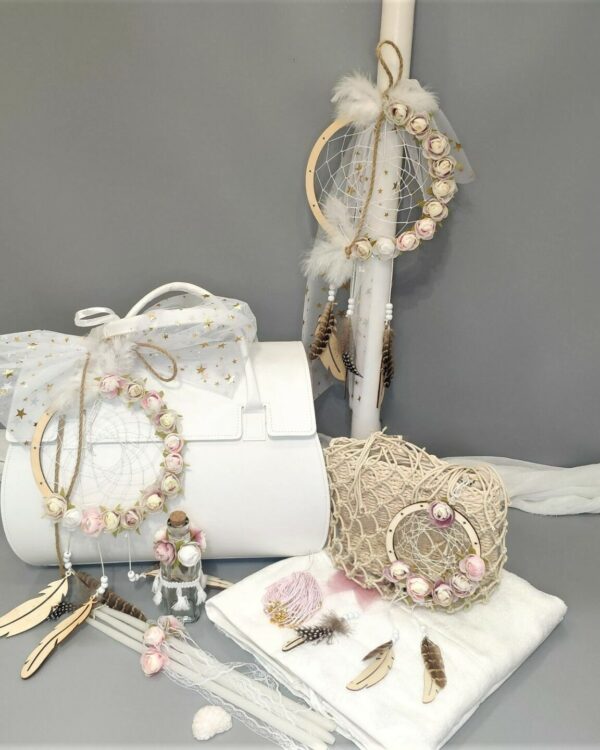 Πλήρες σετ βάπτισης για κορίτσι boho με ονειροπαγίδες