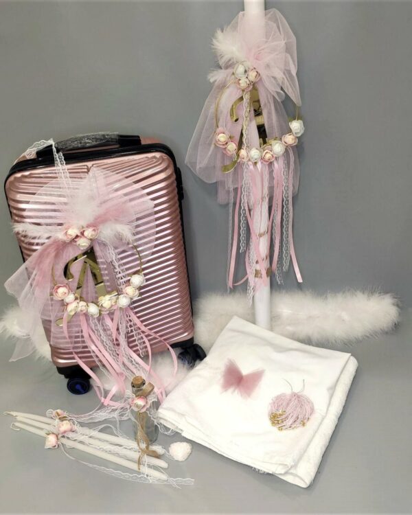 Πλήρες σετ βάπτισης για κορίτσι με μονόγραμμα ονόματος