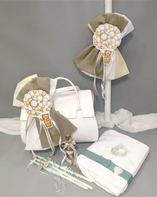 Πλήρες σετ βάπτισης για αγόρι με αρκουδάκι σε αερόστατο