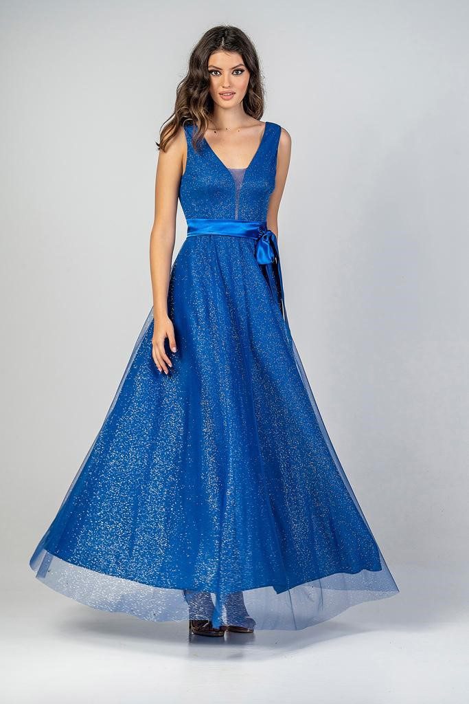 Μπλε ρουά φόρεμα με τούλι
