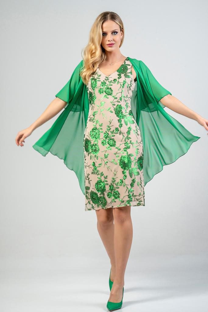 Φόρεμα πράσινο με κέντημα και τούλι