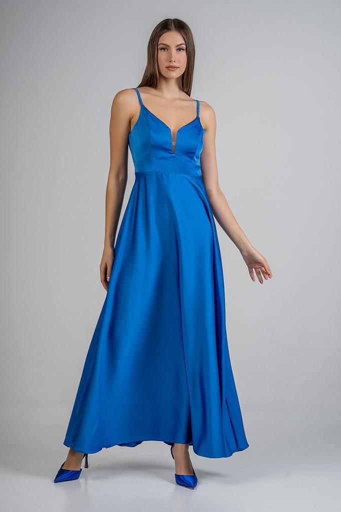 Σατέν μπλε ρουά φόρεμα