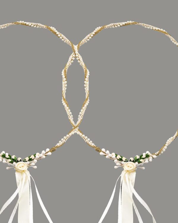 Στέφανα Γάμου με διπλή στριφτή βέργα σε χρυσό στολισμένο με πέρλες