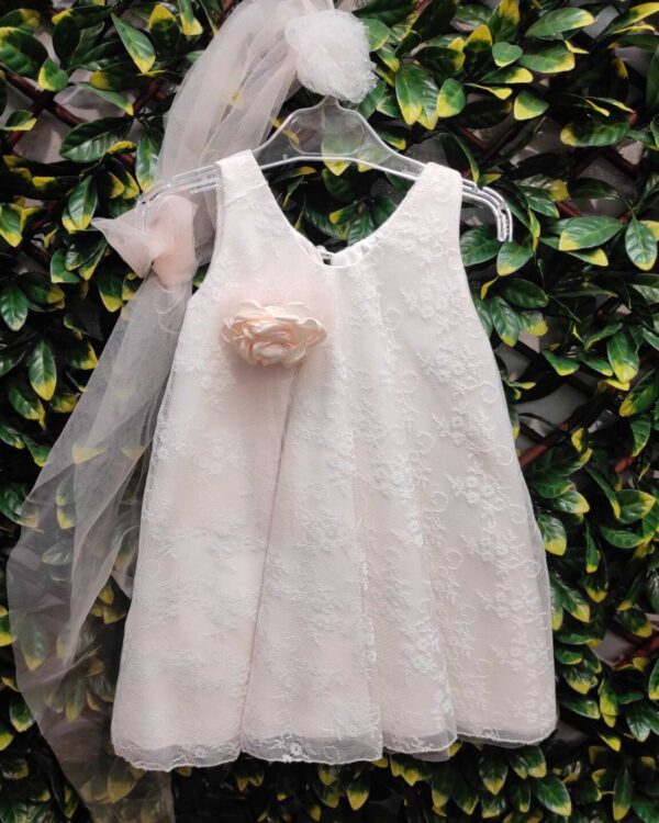 Βαπτιστικό φόρεμα με τούλι και τριαντάφυλλο