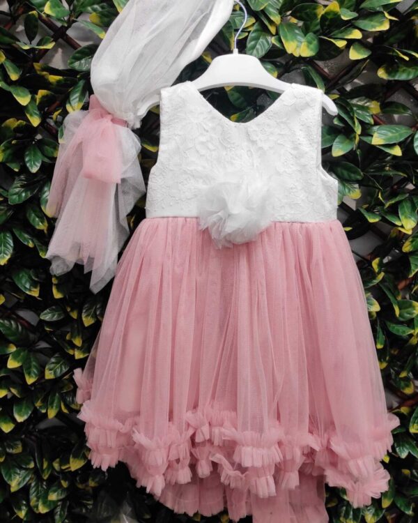 Βαπτιστικό φόρεμα με δαντέλα σε ροζ και άσπρο