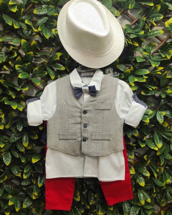 Βαπτιστικό κουστούμι σε κόκκινη και μπεζ αποχρώση