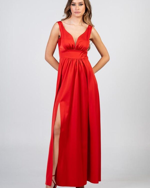 Maxi φόρεμα σατέν με σκίσιμο