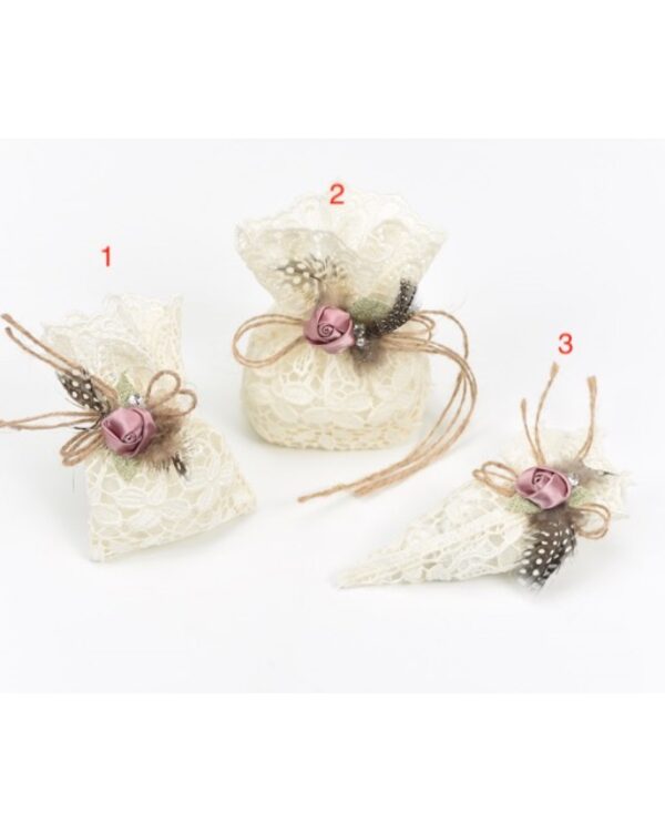 Μπομπονιέρα πουγκί κιπούρ δαντέλα Νο1