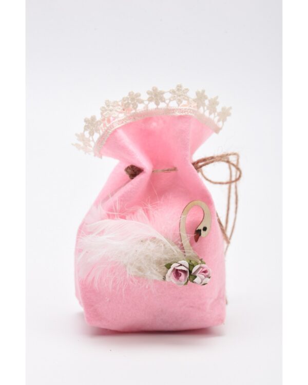 Μπομπονιέρα πουγκί με lasercut κύκνο και λουλούδια