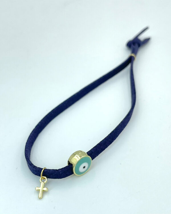 Μαρτυρικά βραχιολάκια για βάπτιση μπλε σκούρο με ματάκι και σταυρουδάκι