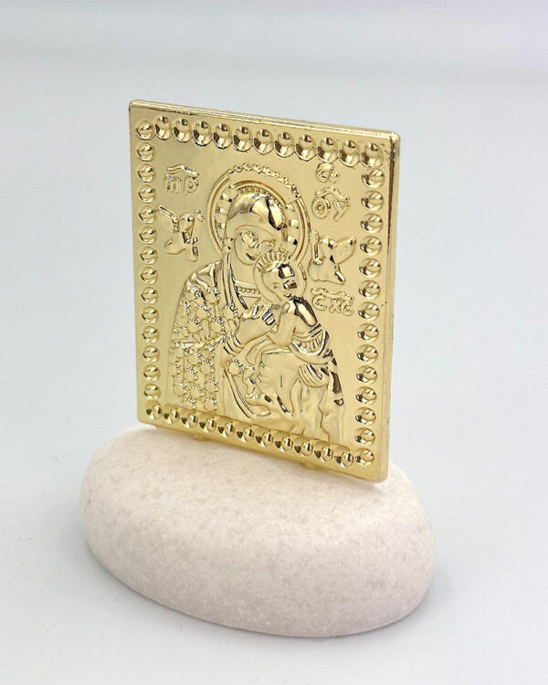 Μπομπονιέρα με λευκό βότσαλο και επίχρυση Παναγία