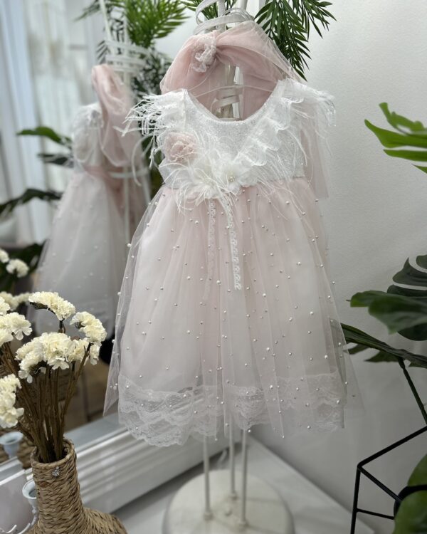 Βαπτιστικό φόρεμα με πέρλες και φτερά
