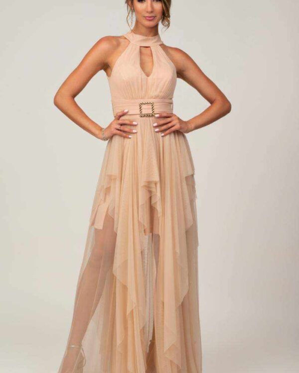 Μaxi φόρεμα με πιέτες και τούλι