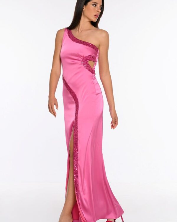 Maxi φόρεμα με έναν ώμο και γκλίτερ / Miss Vanity