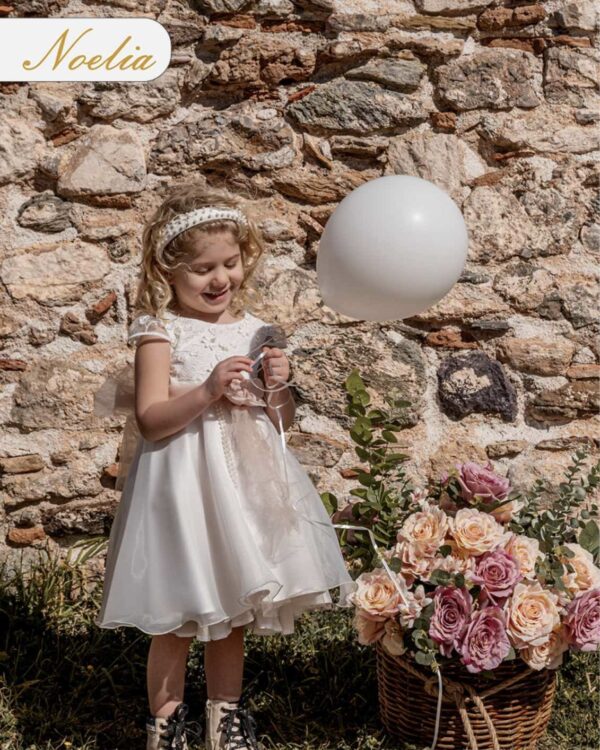 Βαπτιστικό φόρεμα με λουλούδι και φιόγκο
