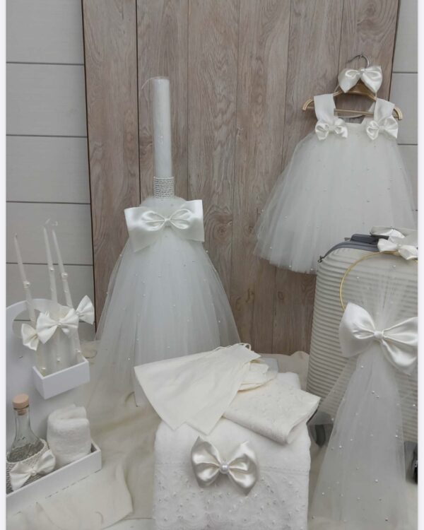 Ολοκληρωμένο πακέτο βάπτισης χρυσό στεφάνι με φιόγκο